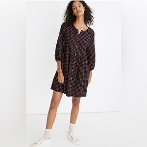 Madewell Plaid Flannel Raglan Button-Front Shirtdress